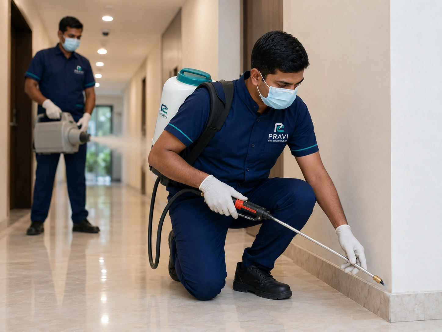 Professional pest-control treatment at a facility